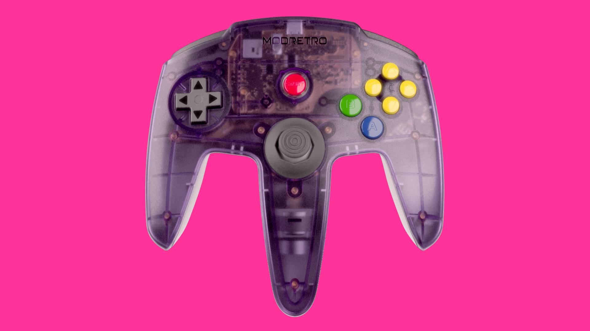 Modretro M64 purple controller with matching backdrop