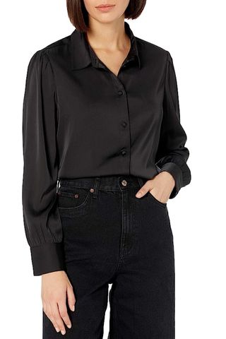The Drop Women's Long-Sleeve Button Down Stretch Satin Shirt 