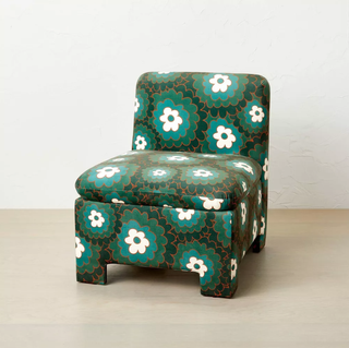 teal floral patterned accent chair