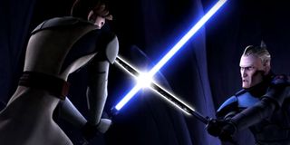 Obi-Wan Kenobi faces off Darksaber-wielding Pre Vizsla in Star Wars: The Clone Wars