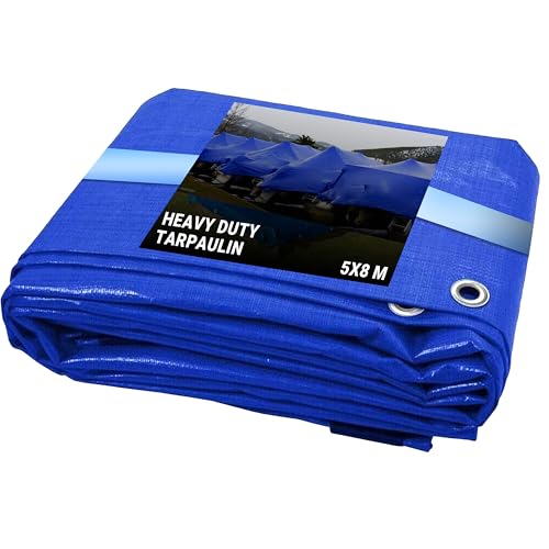 My Diy Waterproof Tarpaulin 5x8m Heavy Duty Tarp Sheet With Reinforced Grommets Multipurpose Groundsheet Blue Tarps Cover Polyethylene Sheeting Ideal for Camping Outdoor Garden Industrial Work