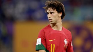Joao Felix of Portugal looks on during the FIFA World Cup 2022 match between Portugal and Ghana at Stadium 974 on November 24, 2022 in Doha, Qatar.