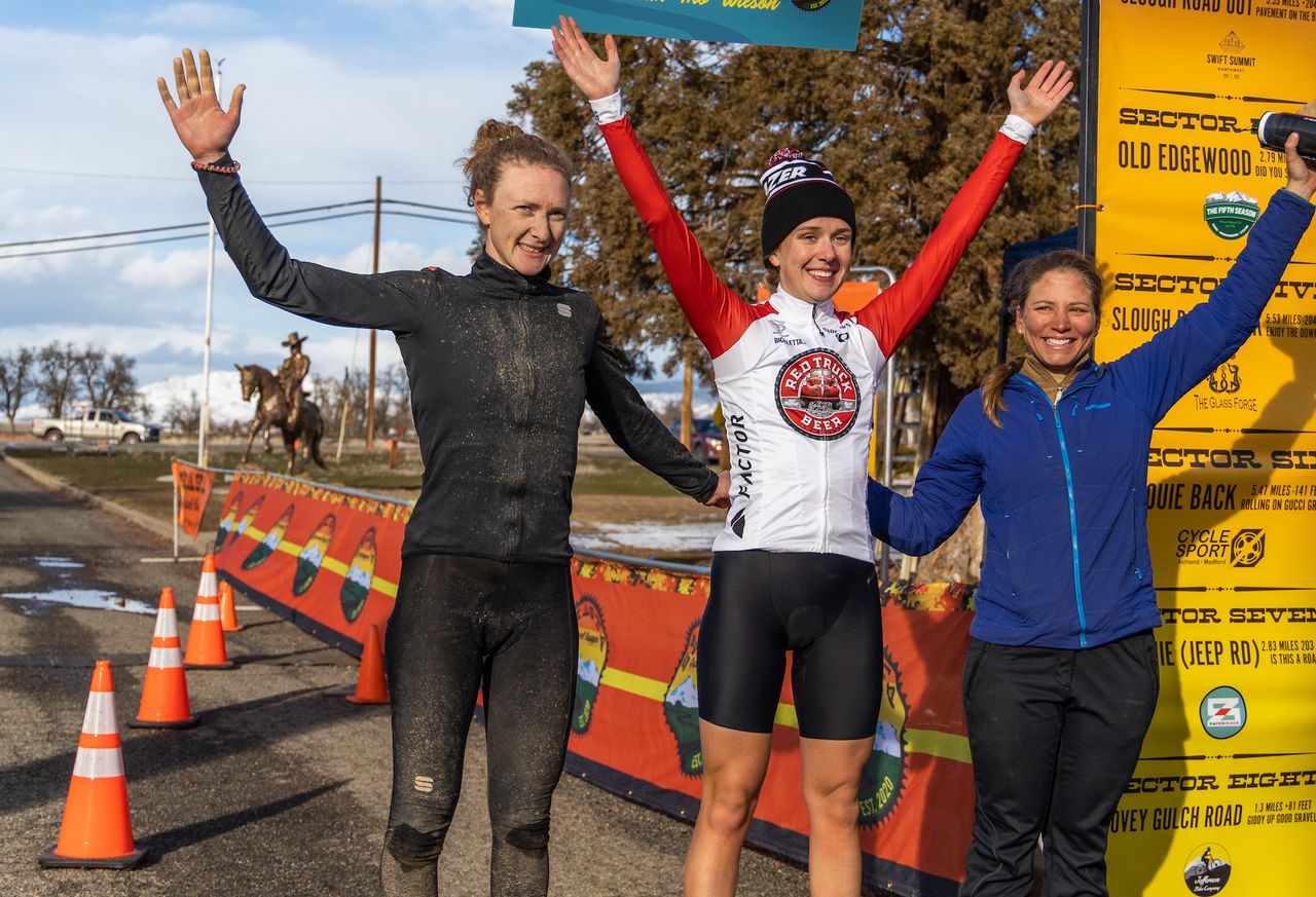 Open Women's podium - Champion Nadia Gontova (center) with Sarah Flamm in second and Rebecca Fahringer in third