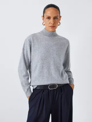 John Lewis Cashmere Turtle Neck Jumper, Grey