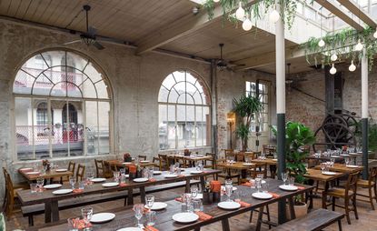 The large arched windows at Casa do Frango