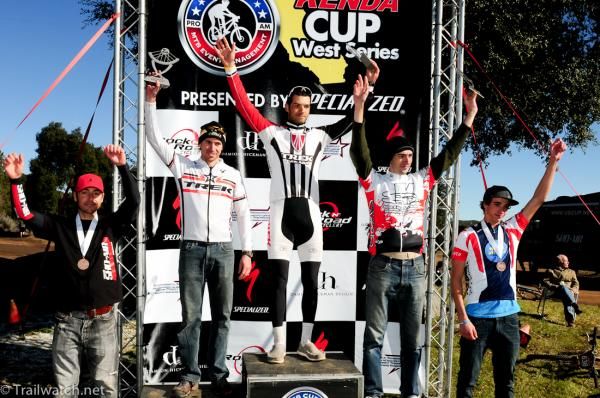 Elite men's podium (L to R): Ben Bostrun (Sho-Air) 5th; Dana Weber (Trek) 2nd; Adam Morka (Trek Canada) 1st; Vincent Lombardi 3rd; Zachary Valdez (Whole Athlete) 4th