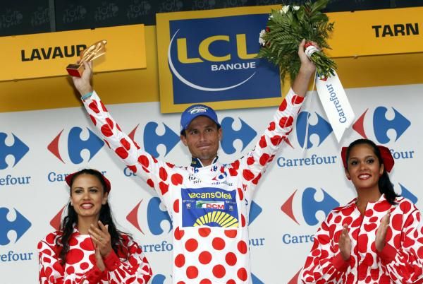 Johnny Hoogerland in the polka-dot jersey