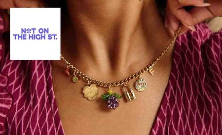 not on the high street logo top left with a close up shot of a woman wearing a chunky necklace
