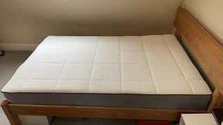 Nectar Mattress review: image shows the Nectar Mattress placed on a wooden bed frame for testing