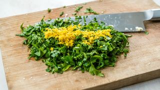 Gremolata is a mix of parsley, raw garlic and lemon zest