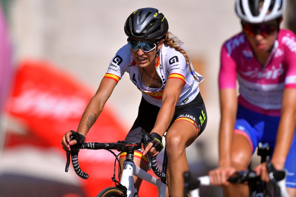 TIVOLI ITALY SEPTEMBER 14 Arrival Margarita Victoria Garcia Canellas of Spain and Team Ale BTC Ljubljana during the 31st Giro dItalia Internazionale Femminile 2020 Stage 4 a 1703km stage from Assisi to Tivoli 237m GiroRosaIccrea GiroRosa on September 14 2020 in Tivoli Italy Photo by Luc ClaessenGetty Images