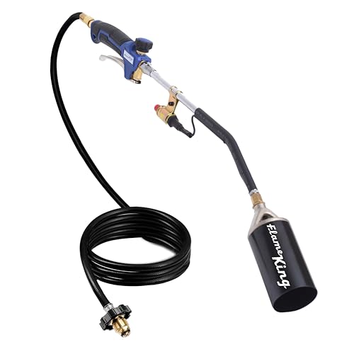 Flame King Propane Torch Kit Heavy Duty Weed Burner, 340,000 Btu with Piezo Igniter (Auto Ignition), With 10-Ft Hose for Burning Weeds, Melting Ice and Snow, and Roofing