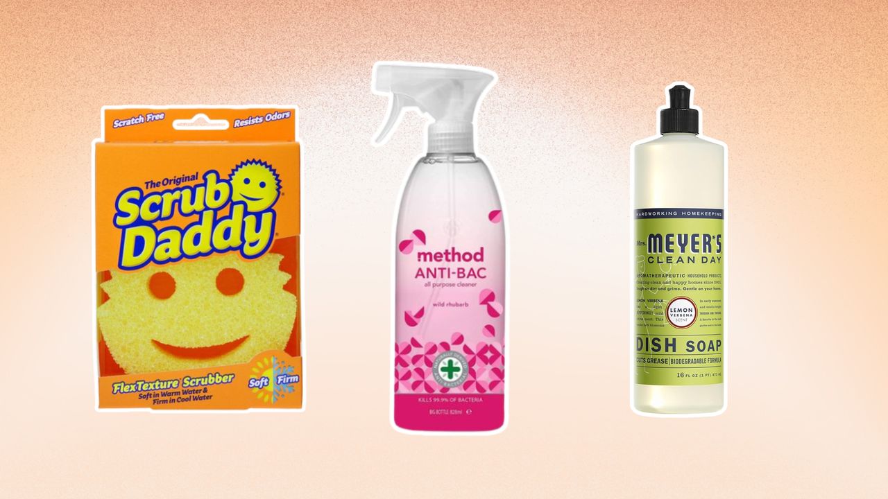 Scrub Daddy sponge, Method spray, Mrs. Meyers dish soap