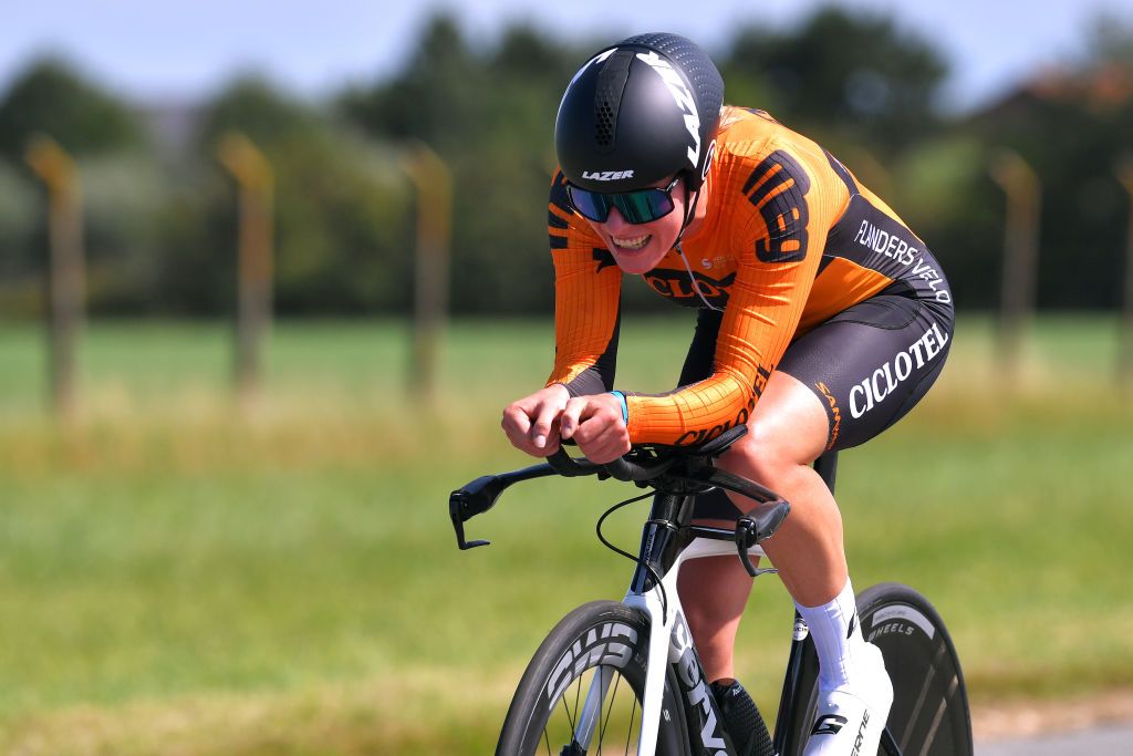 van de vel KOKSIJDE BELGIUM AUGUST 20 Sara Van De Vel of Belgium and Team Ciclotel during the 121st Belgian Road Championship 2020 Womens Elite Individual Time Trial a 284km Individual Time Trial on Koksijde ITT BELCycling BKKoksijde on August 20 2020 in Koksijde Belgium Photo by Luc ClaessenGetty Images