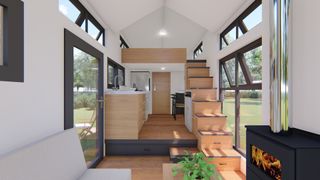 a render of the interior of a tiny house