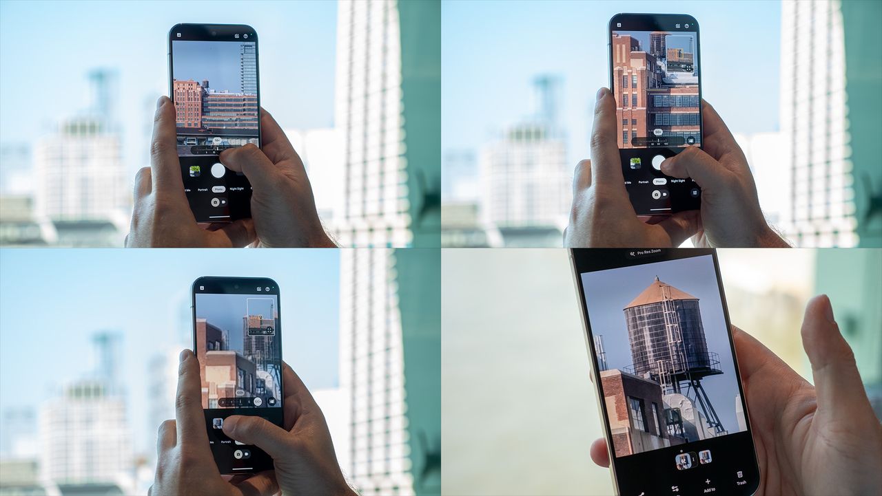 Testing out the new Pro Level Zoom feature on the Google Pixel 10 Pro to zoom in to a water tower on top of a building at 100x