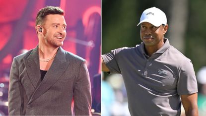 Split image of Justin Timberlake (left) and Tiger Woods