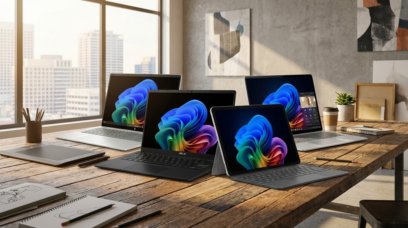 HP, ASUS, and Microsoft Surface Pro and Surafce Laptop collage