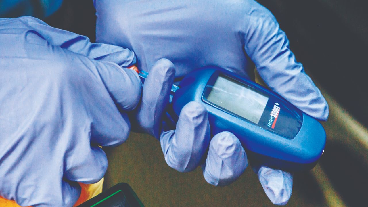 Handheld devices display blood lactate in mm/L