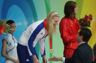 Rebecca Adlington receiving her Olympic gold for the 800m in Beijing.