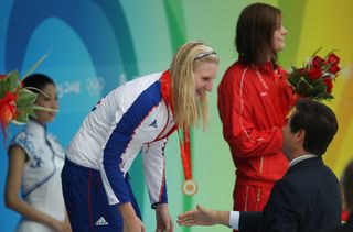 Rebecca Adlington recieving her Olympic gold for the 800m in Beijing.