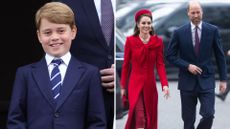 Composite of a picture of Prince George in June 2022 and a picture of Prince William and Kate in March 2025
