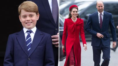 Composite of a picture of Prince George in June 2022 and a picture of Prince William and Kate in March 2025