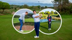 Our experts Dan Grieve, Alex Elliott and Murray Patterson in various chipping positions with a wedge in hand