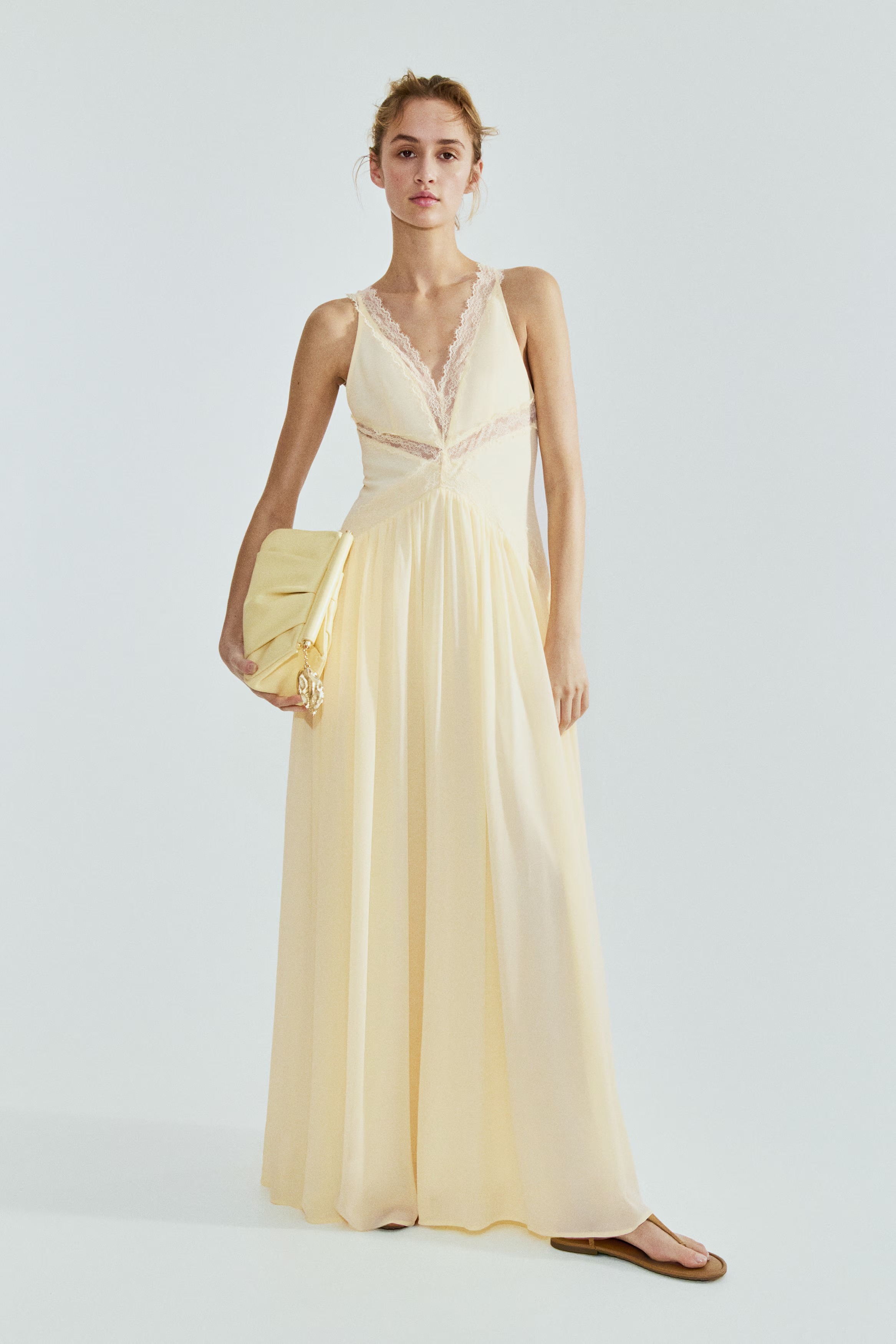 H&amp;amp;M, Lace-inset chiffon dress