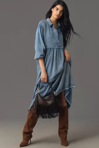 The Bettina Tiered Shirt Dress by Maeve: Denim Edition