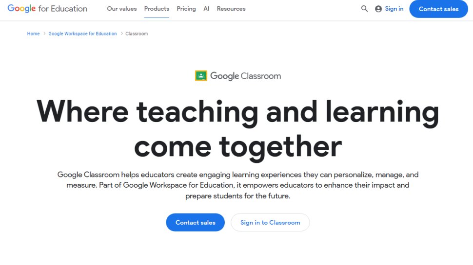 Website screenshot of Google Classroom (September, 2025)