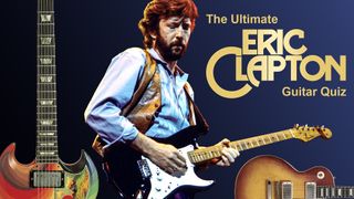 A photo composite for the Ultimate Eric Clapton Guitar Quiz, showing Clapton playing his Blackie Strat during his 'Money and Cigarettes' tour in 1983. 