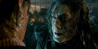 Javier Bardem visits Brenton Thwaites in a jail cell in Pirates of the Caribbean: Dead Men Tell No Tales.