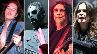 Photos of Metallica's Cliff Burton, Slipknot's Paul Gray, Slayer's Tom Araya and Black Sabbath's Ozzy Osbourne playing onstage