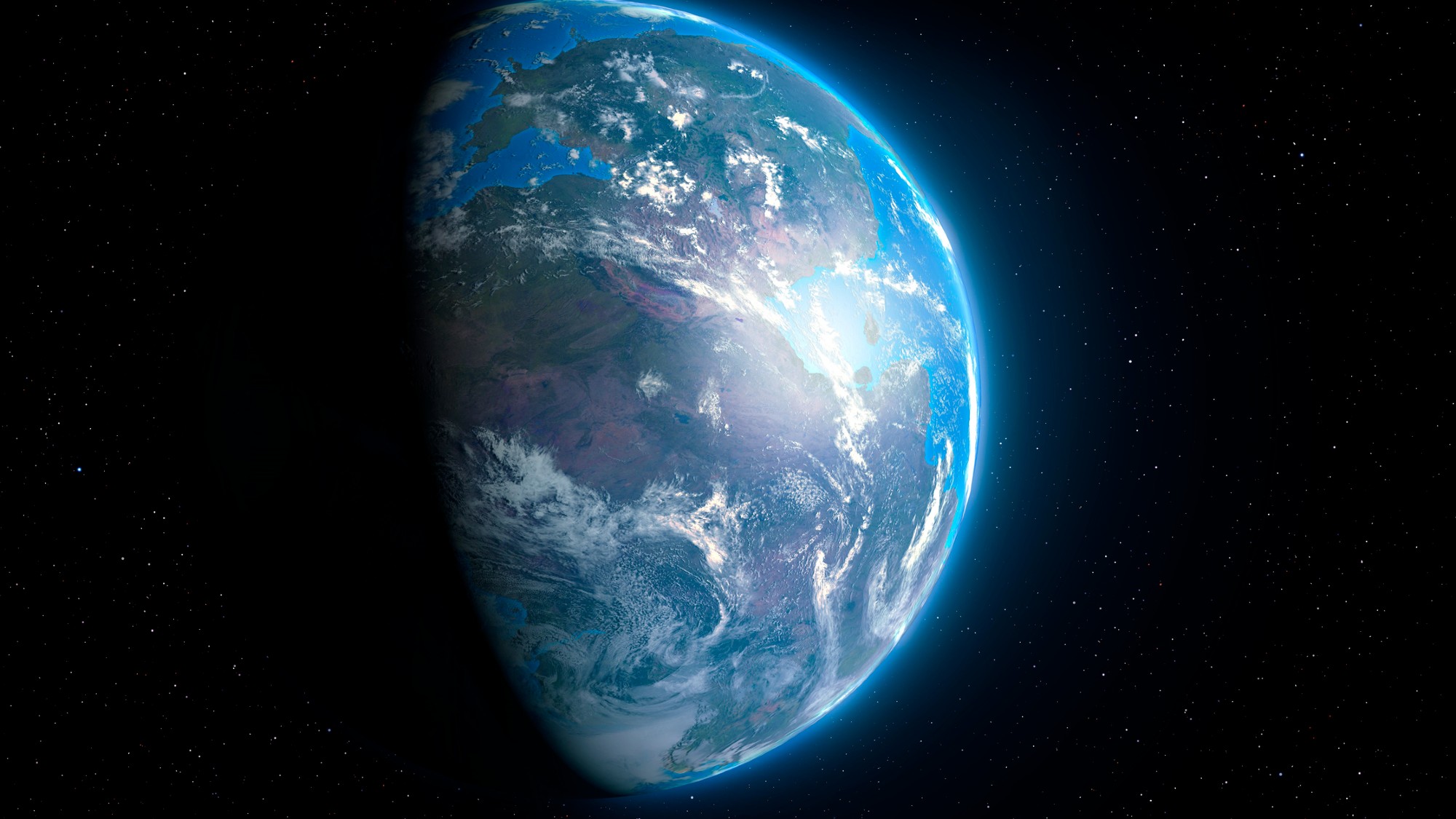 a blue and green planet dotted with white clouds