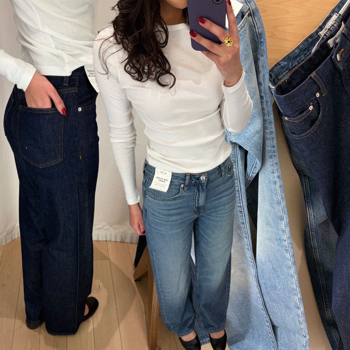 WWW assistant shopping editor Josephine Hadjiloucas tries on Madewell jeans. 