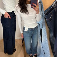 WWW assistant shopping editor Josephine Hadjiloucas tries on Madewell jeans.