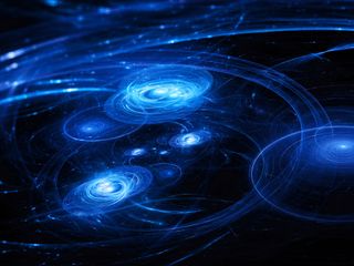 Star systems with trajectories in deep space, abstract background.