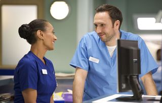 Tess Bateman and nurse Adrian Fletcher (Alex Walkinshaw) embarked on a passionate affair in Casualty