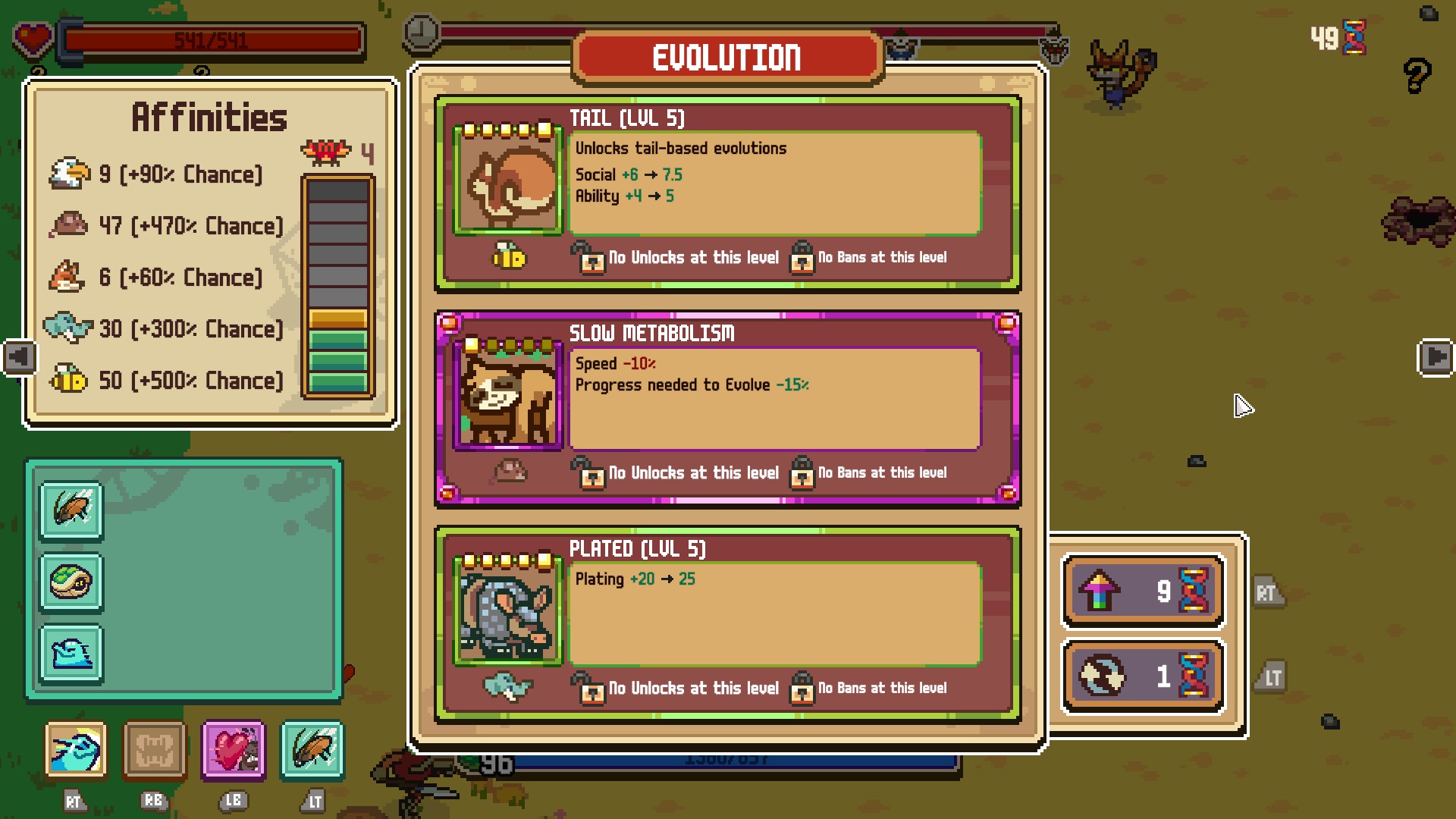 Choosing an evolutionary trait in Everything is Crab.