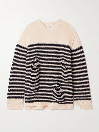 Distressed Striped Wool-Blend Sweater