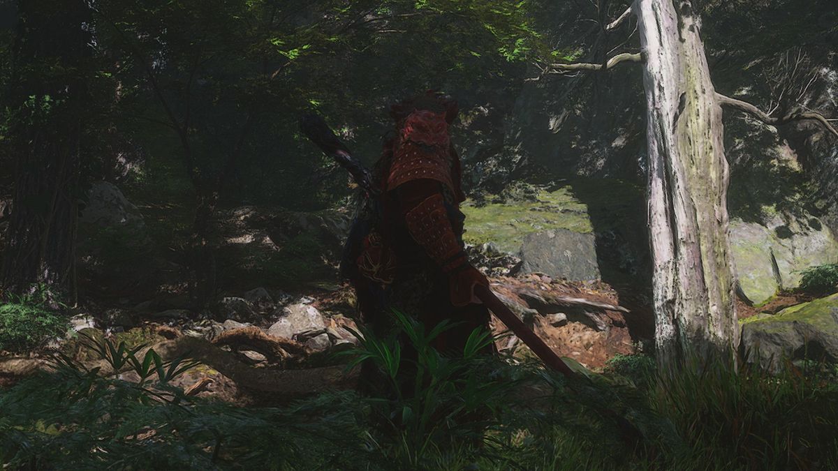 A screenshot from Black Myth:Wukong highlight the visual impact of using motion blur with frame generation