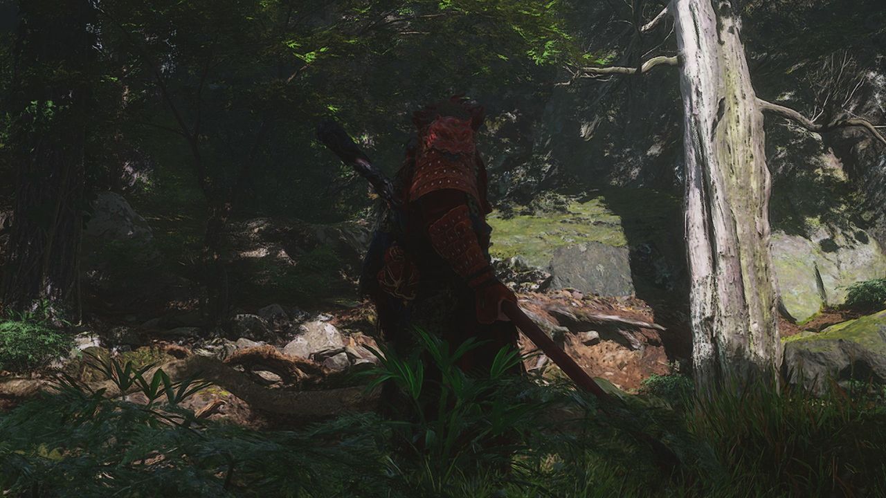 A screenshot from Black Myth:Wukong highlight the visual impact of using motion blur with frame generation