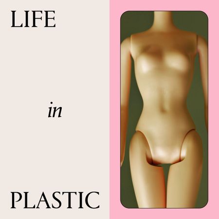 life in plastic next to the body of a barbie doll