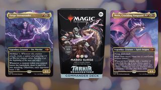 The Mardu Surge deck and commander cards against a blurred background