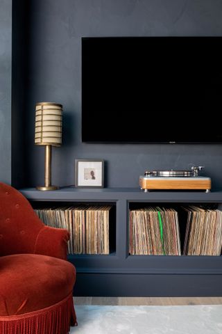 dark-painted TV room