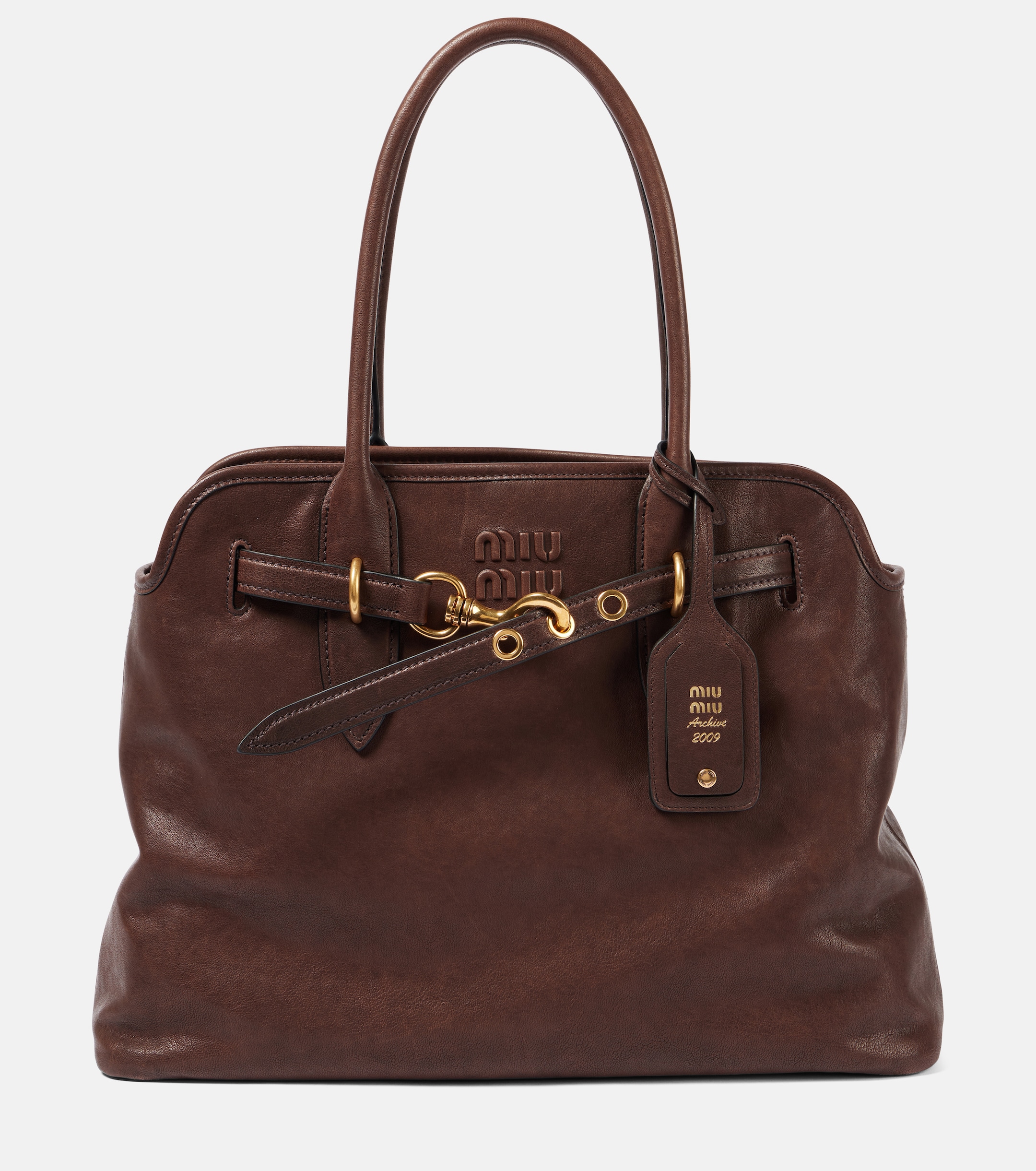 miu miu large adventure bag in brown leather