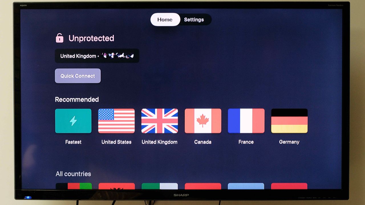 Proton VPN app running on an Apple TV