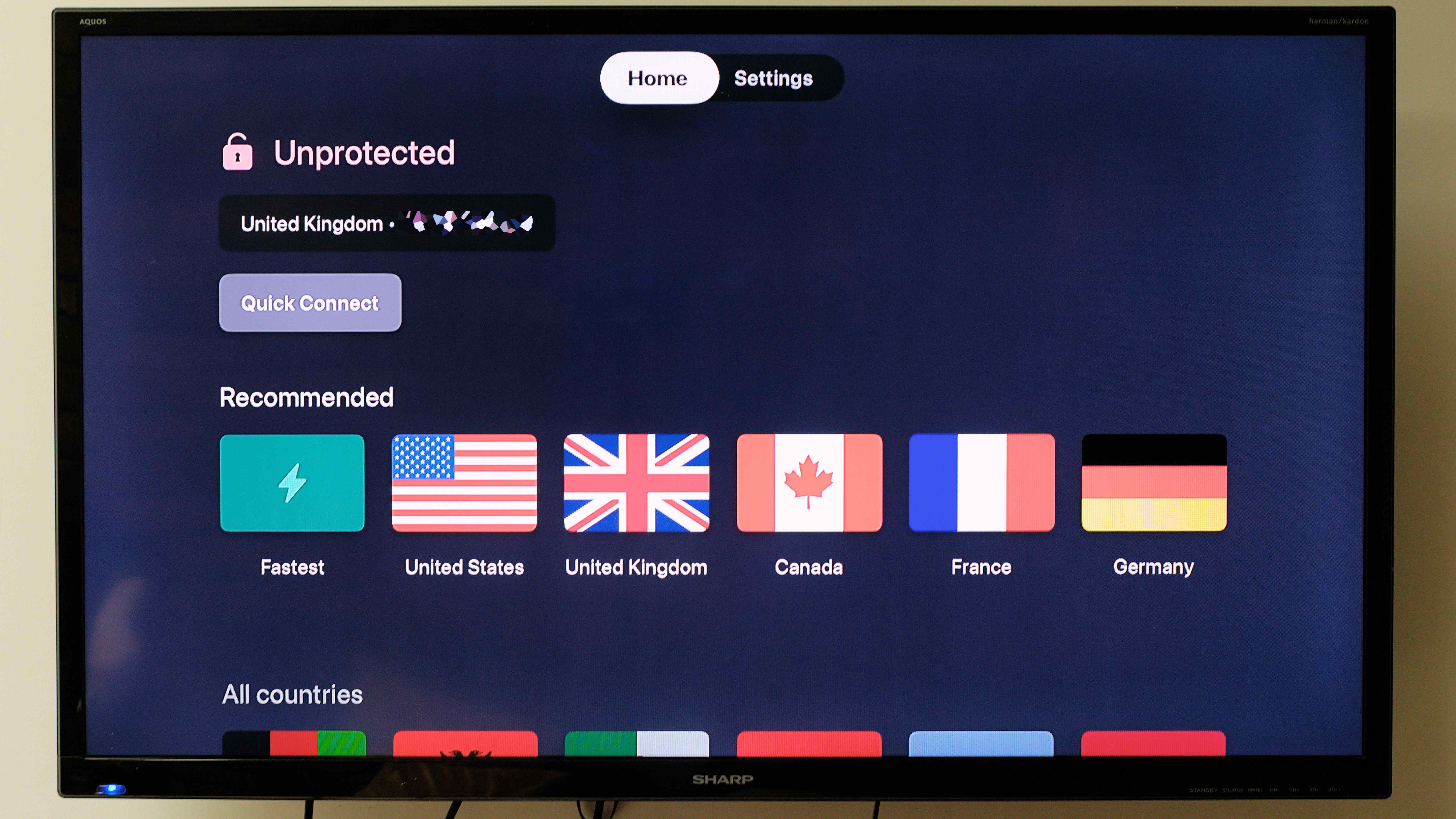 Proton VPN app running on an Apple TV