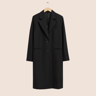 flat lay image of black blazer coat